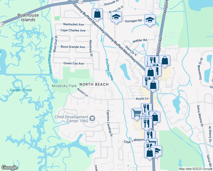 map of restaurants, bars, coffee shops, grocery stores, and more near 1025 Assisi Lane in Jacksonville