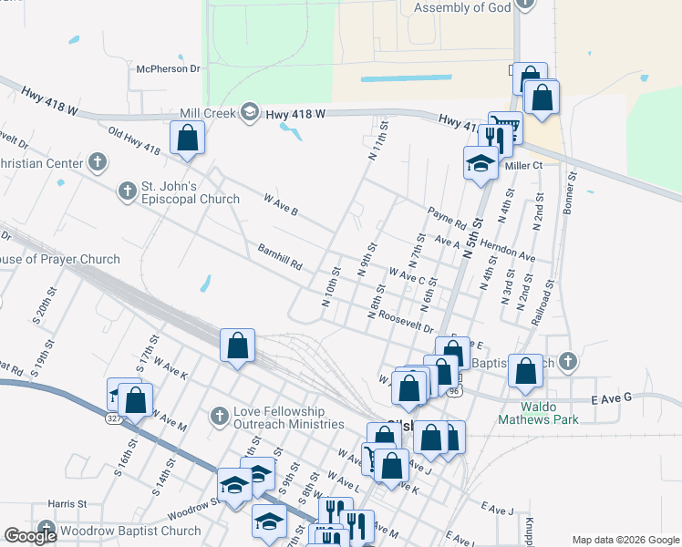 map of restaurants, bars, coffee shops, grocery stores, and more near 735 North 9th Street in Silsbee