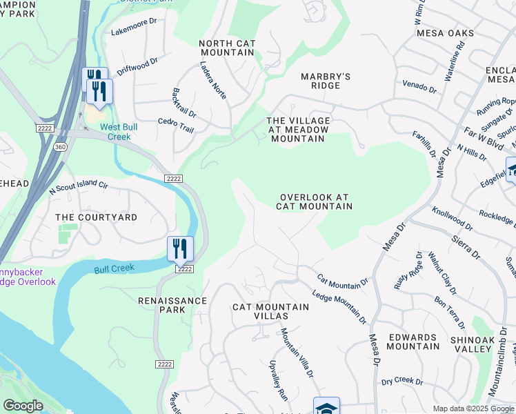 map of restaurants, bars, coffee shops, grocery stores, and more near 4728 Cat Mountain Drive in Austin
