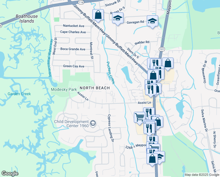 map of restaurants, bars, coffee shops, grocery stores, and more near 1025 Assisi Lane in Jacksonville