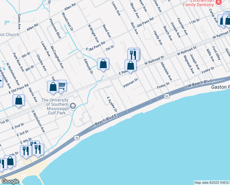 map of restaurants, bars, coffee shops, grocery stores, and more near 124 Richards Avenue in Long Beach