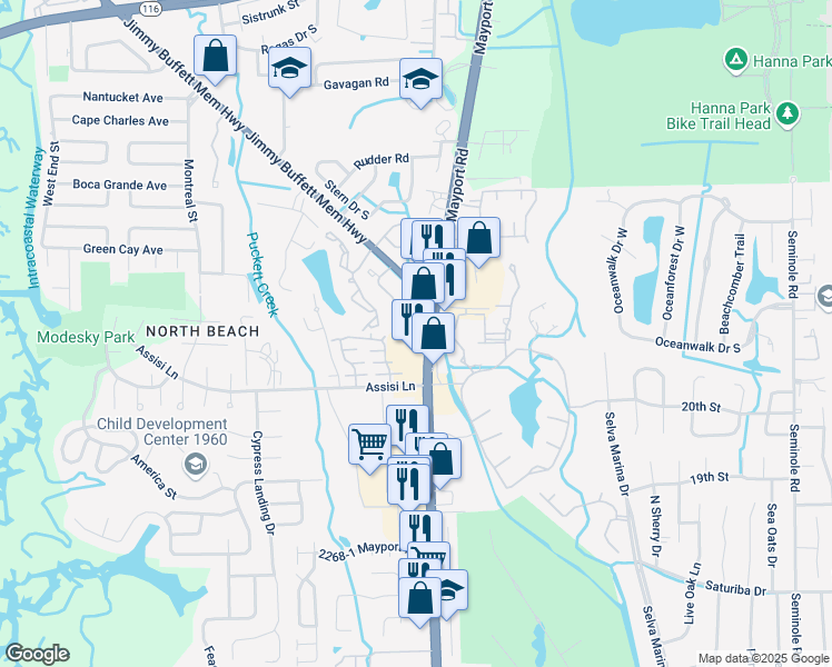 map of restaurants, bars, coffee shops, grocery stores, and more near 2470 Mayport Road in Jacksonville