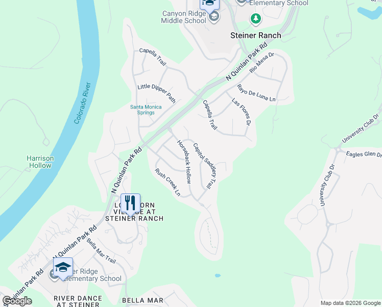 map of restaurants, bars, coffee shops, grocery stores, and more near 1213 Horseback Hollow in Austin