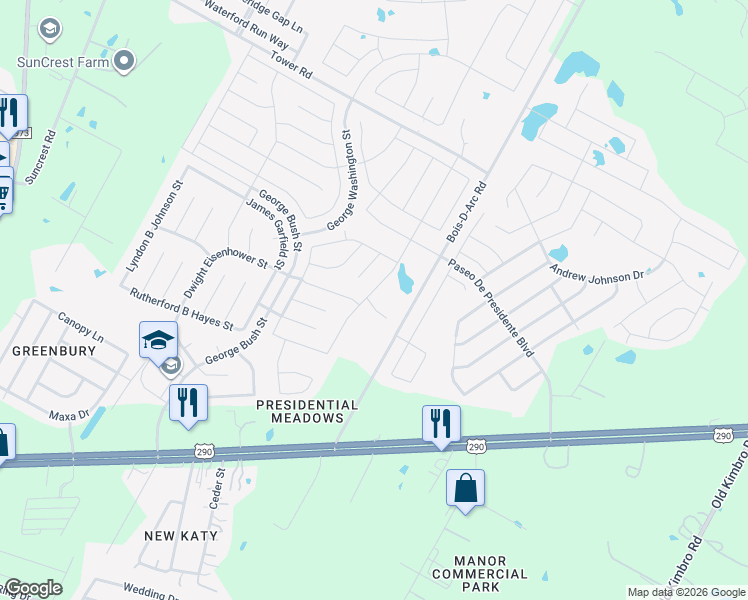 map of restaurants, bars, coffee shops, grocery stores, and more near 13615 Abraham Lincoln Street in Manor