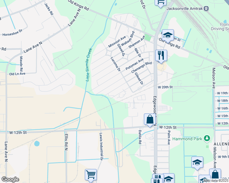 map of restaurants, bars, coffee shops, grocery stores, and more near 5518 Kankakee Boulevard in Jacksonville