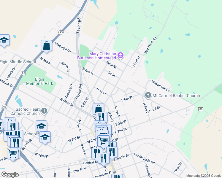 map of restaurants, bars, coffee shops, grocery stores, and more near 414 Lexington Road in Elgin