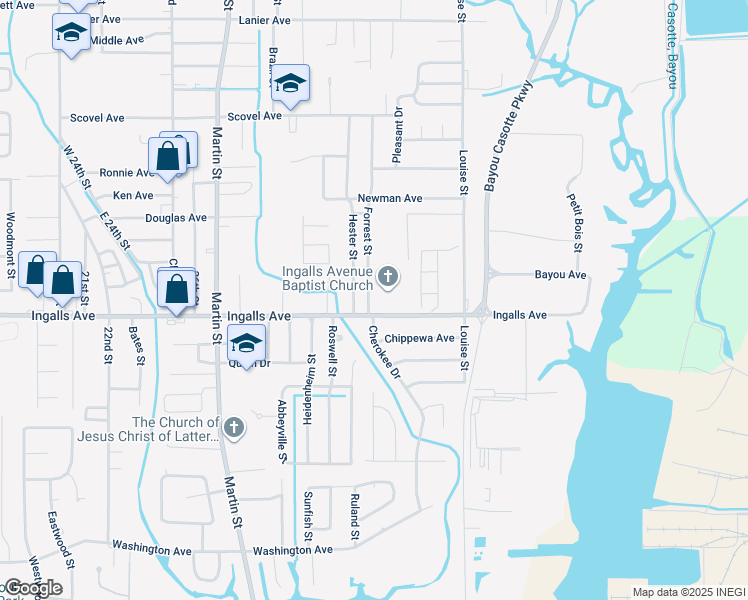 map of restaurants, bars, coffee shops, grocery stores, and more near 1910 Forrest Street in Pascagoula