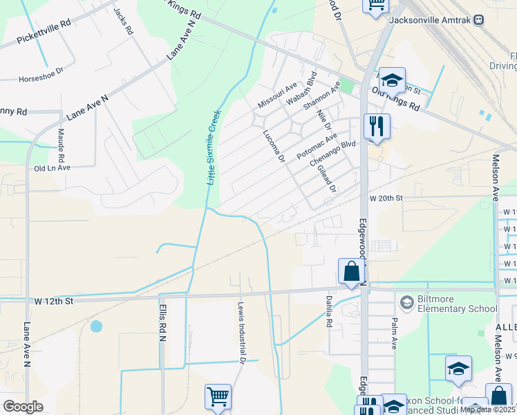 map of restaurants, bars, coffee shops, grocery stores, and more near 5537 Kankakee Boulevard in Jacksonville