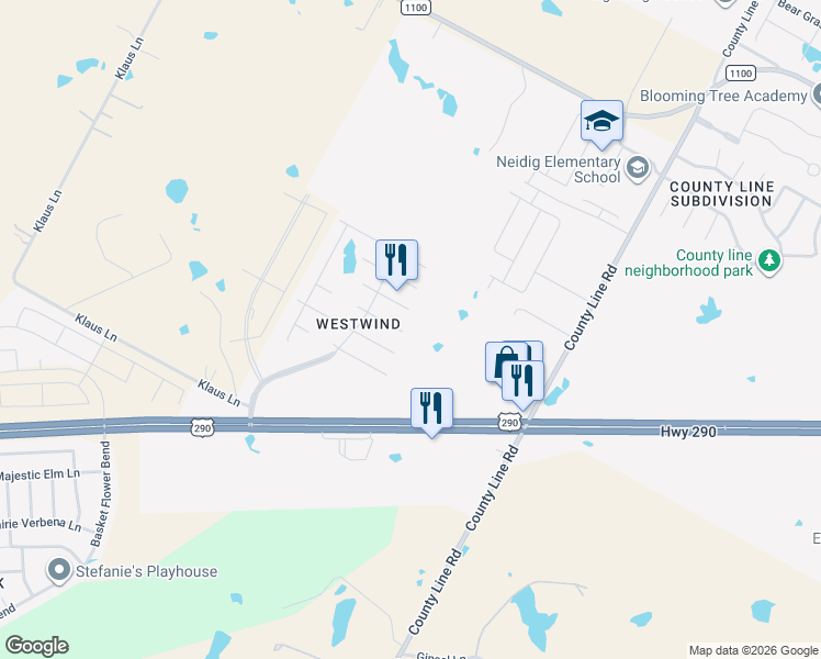 map of restaurants, bars, coffee shops, grocery stores, and more near 18440 Wind Tree Lane in Elgin