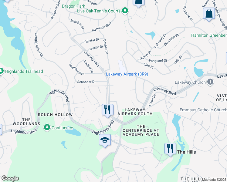 map of restaurants, bars, coffee shops, grocery stores, and more near 103 Triton Court in Austin