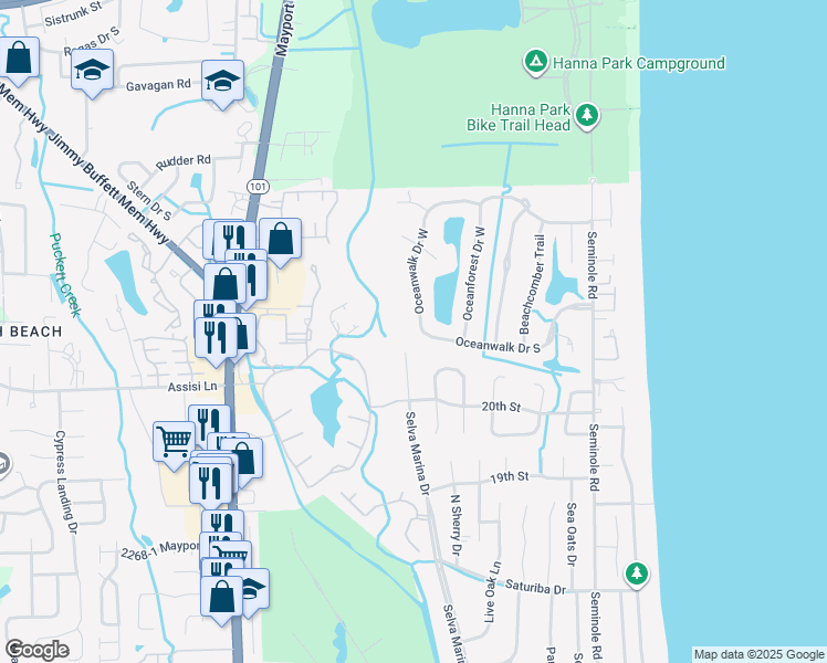 map of restaurants, bars, coffee shops, grocery stores, and more near 2210 Oceanwalk Drive West in Atlantic Beach