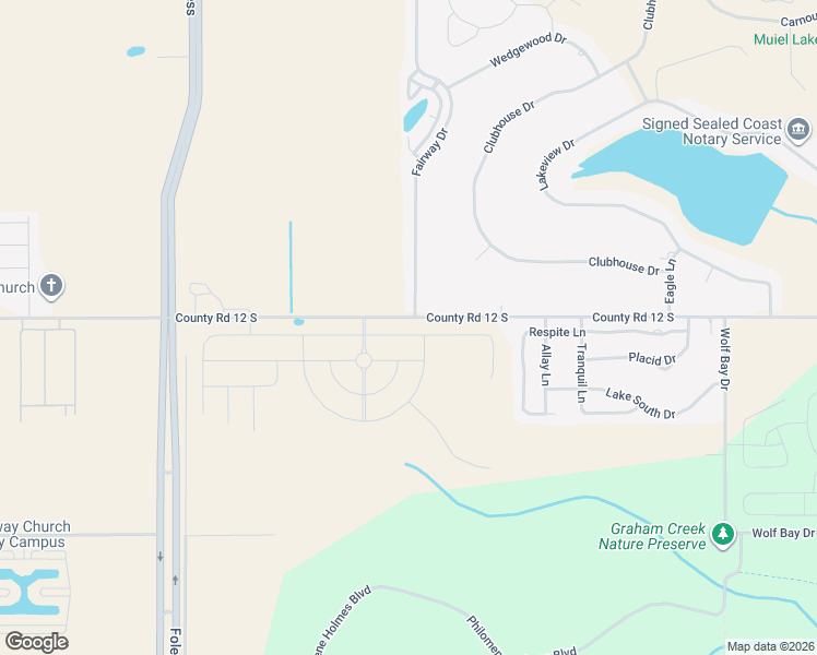 map of restaurants, bars, coffee shops, grocery stores, and more near 22152-22254 County Road 12 in Foley