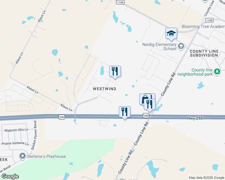 map of restaurants, bars, coffee shops, grocery stores, and more near 18417 Wind Tree Lane in Elgin