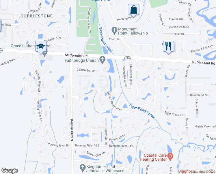 map of restaurants, bars, coffee shops, grocery stores, and more near 1702 Forest Lake Circle East in Jacksonville