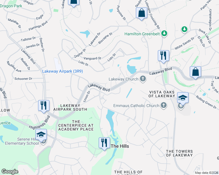 map of restaurants, bars, coffee shops, grocery stores, and more near 38 Prestonwood Circle in Lakeway