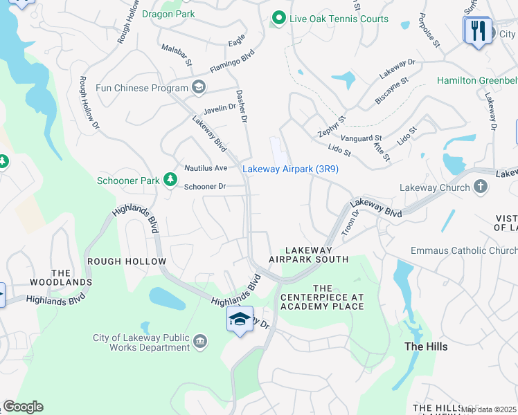 map of restaurants, bars, coffee shops, grocery stores, and more near 103 Triton Court in Lakeway