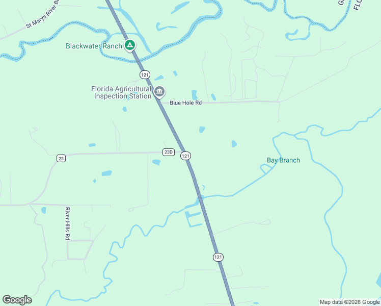 map of restaurants, bars, coffee shops, grocery stores, and more near 15693 Florida 121 in Macclenny