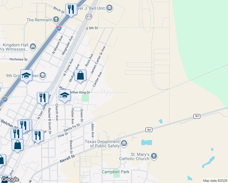 map of restaurants, bars, coffee shops, grocery stores, and more near 1240 Martin Luther King Drive in Cleveland