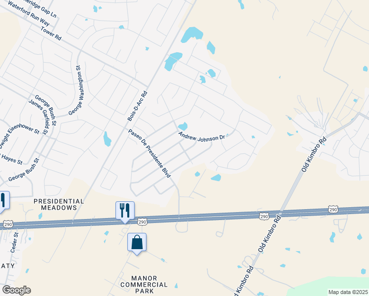 map of restaurants, bars, coffee shops, grocery stores, and more near 19700 James Manor Street in Manor