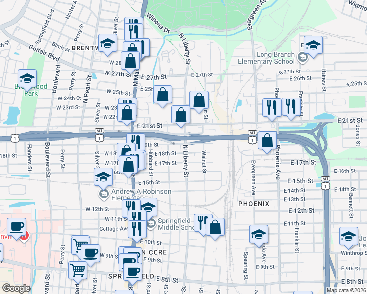 map of restaurants, bars, coffee shops, grocery stores, and more near 232 East 19th Street in Jacksonville