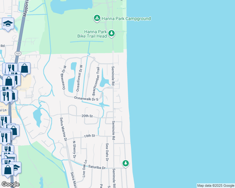 map of restaurants, bars, coffee shops, grocery stores, and more near 93 Kimberly Court in Atlantic Beach
