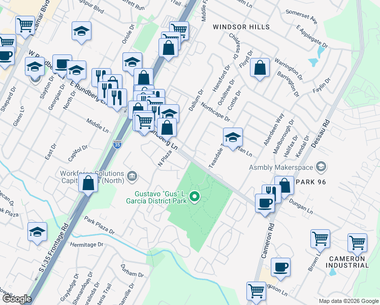 map of restaurants, bars, coffee shops, grocery stores, and more near 1016 East Rundberg Lane in Austin