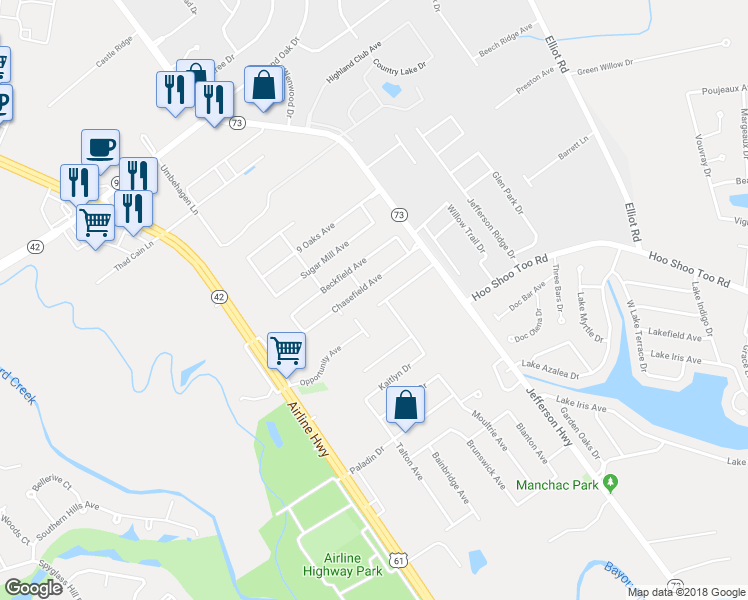 map of restaurants, bars, coffee shops, grocery stores, and more near 17521 Christopher Crossing Drive in Baton Rouge