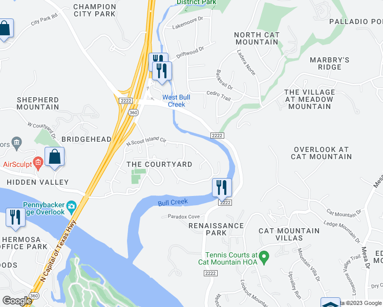 map of restaurants, bars, coffee shops, grocery stores, and more near 6002 Little Bull Cove in Austin