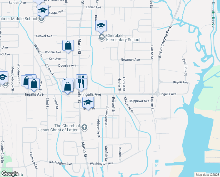 map of restaurants, bars, coffee shops, grocery stores, and more near 2001 Miller Street in Pascagoula