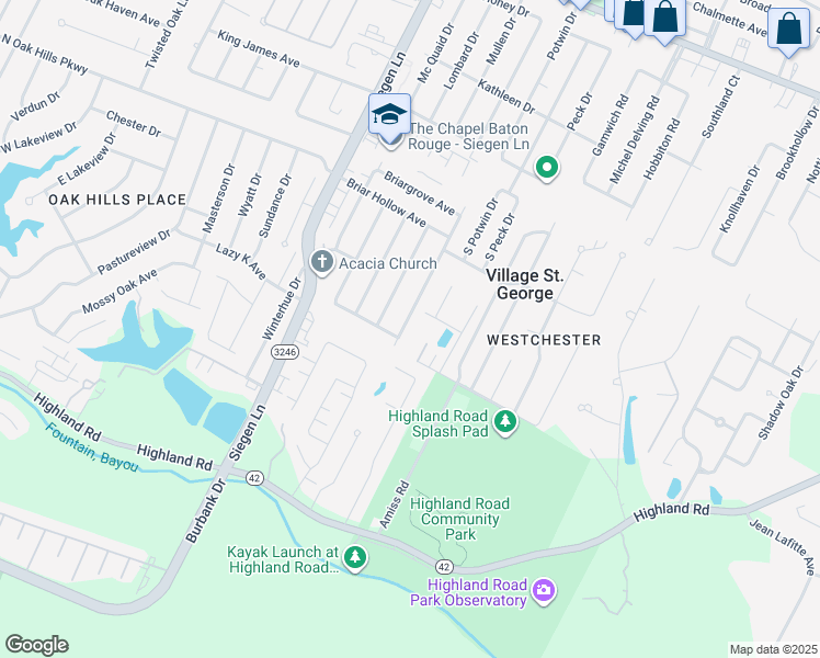 map of restaurants, bars, coffee shops, grocery stores, and more near 942 Briarrose Drive in Baton Rouge