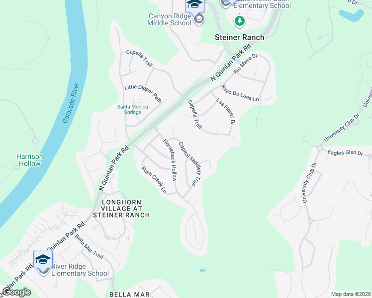 map of restaurants, bars, coffee shops, grocery stores, and more near 12500 Capitol Saddlery Trail in Austin