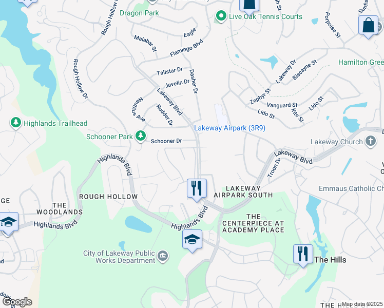 map of restaurants, bars, coffee shops, grocery stores, and more near 160 World of Tennis in Lakeway