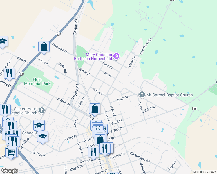 map of restaurants, bars, coffee shops, grocery stores, and more near 414 Lexington Road in Elgin
