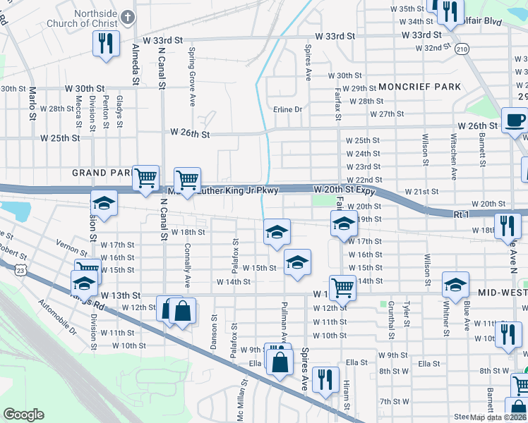 map of restaurants, bars, coffee shops, grocery stores, and more near 1994 West 20th Street in Jacksonville