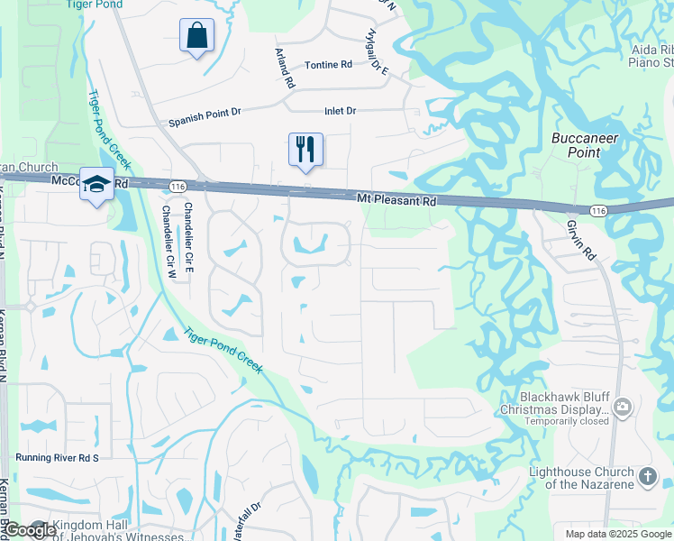 map of restaurants, bars, coffee shops, grocery stores, and more near 14072 Broken Bow Drive South in Jacksonville