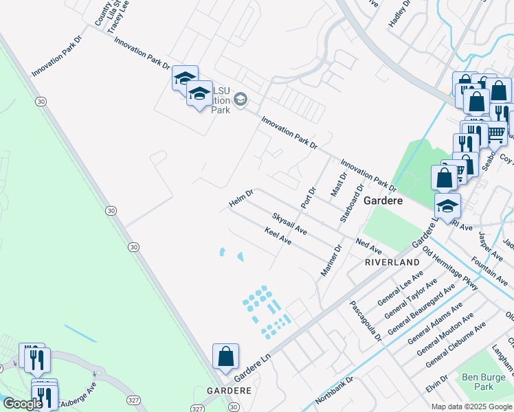 map of restaurants, bars, coffee shops, grocery stores, and more near 8034 Skysail Avenue in Baton Rouge