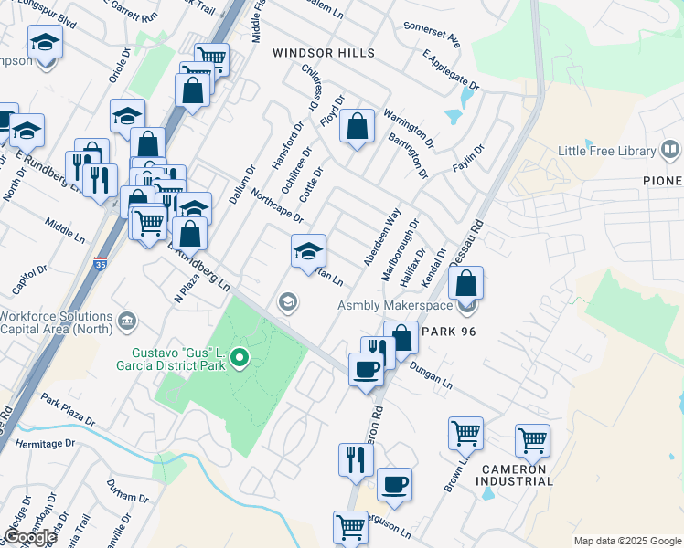 map of restaurants, bars, coffee shops, grocery stores, and more near 1200 East Rundberg Lane in Austin