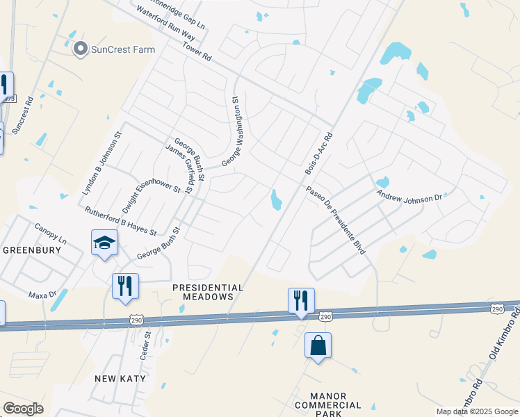map of restaurants, bars, coffee shops, grocery stores, and more near 13615 Abraham Lincoln Street in Manor