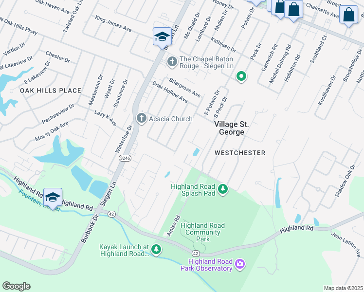 map of restaurants, bars, coffee shops, grocery stores, and more near 942 Briarrose Drive in Baton Rouge