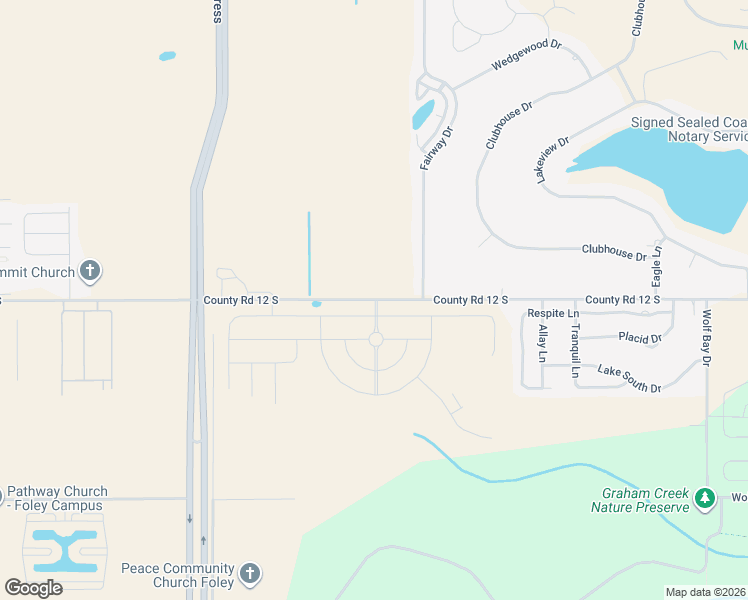 map of restaurants, bars, coffee shops, grocery stores, and more near 22152 County Road 12 South in Foley