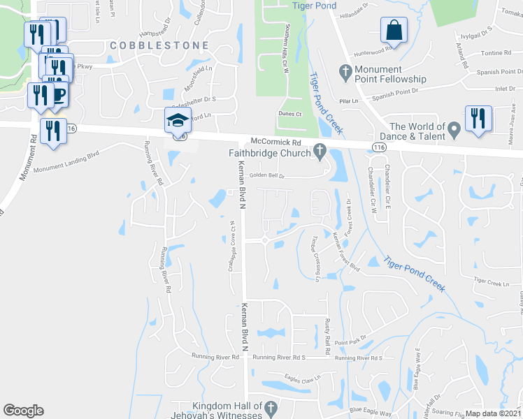 map of restaurants, bars, coffee shops, grocery stores, and more near 12301 Kernan Forest Boulevard in Jacksonville