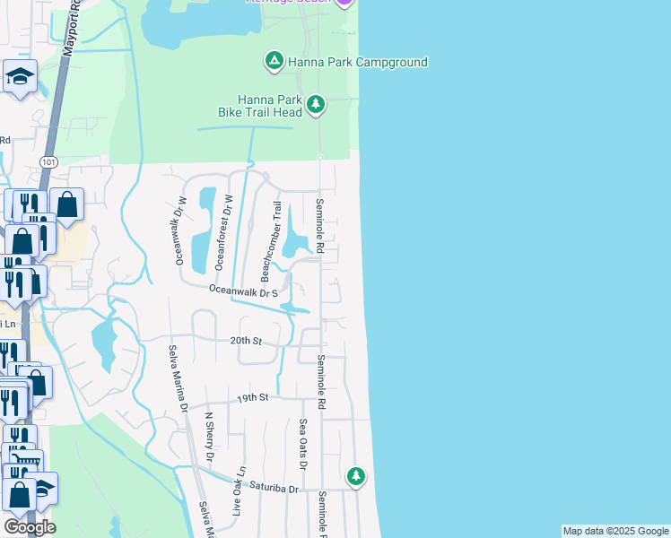 map of restaurants, bars, coffee shops, grocery stores, and more near 93 Kimberly Court in Atlantic Beach