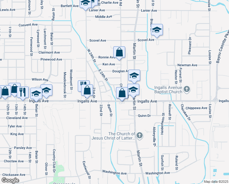 map of restaurants, bars, coffee shops, grocery stores, and more near 3411 Ingalls Ave in Pascagoula
