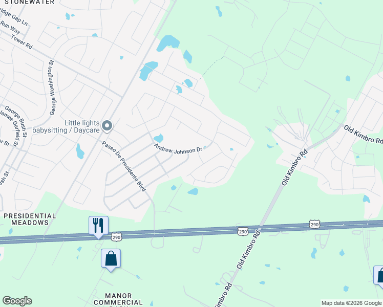 map of restaurants, bars, coffee shops, grocery stores, and more near 19909 W.T. Gallaway Street in Manor