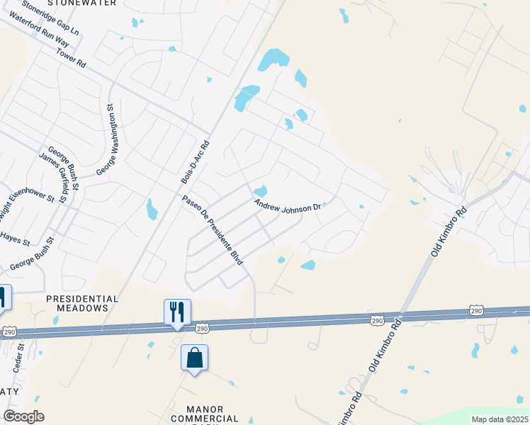 map of restaurants, bars, coffee shops, grocery stores, and more near 19700 James Manor Street in Manor