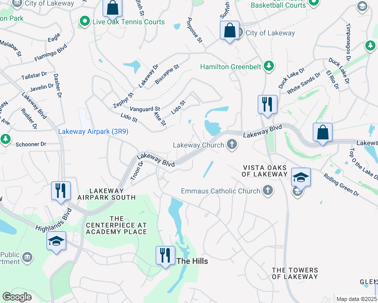 map of restaurants, bars, coffee shops, grocery stores, and more near 29 Prestonwood Circle in Lakeway