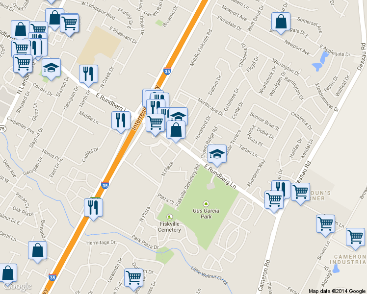 map of restaurants, bars, coffee shops, grocery stores, and more near 1034 E Rundberg Ln in Austin