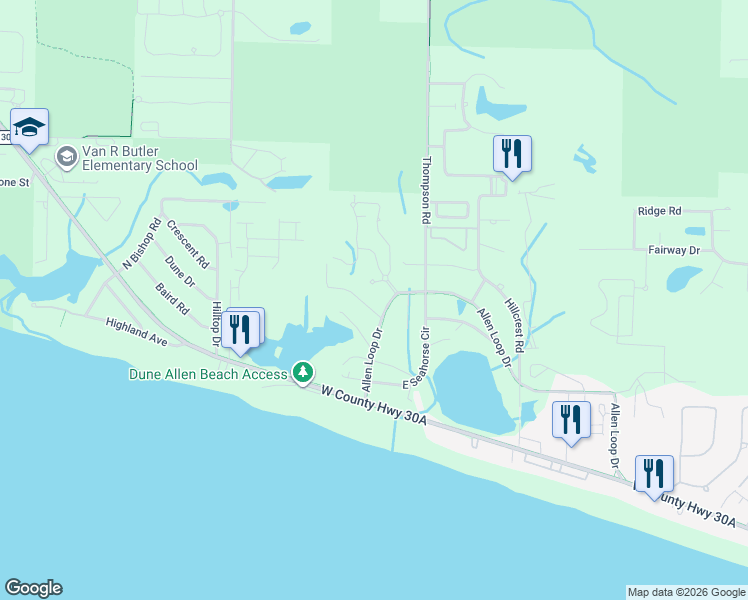 map of restaurants, bars, coffee shops, grocery stores, and more near 31 Dolphin Drive in Santa Rosa Beach
