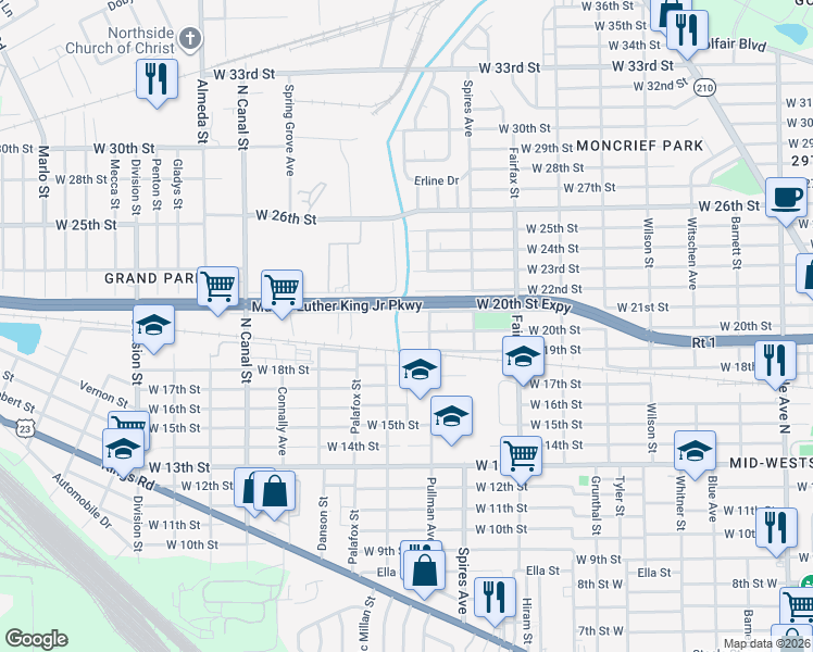 map of restaurants, bars, coffee shops, grocery stores, and more near 1994 West 20th Street in Jacksonville