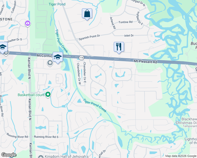 map of restaurants, bars, coffee shops, grocery stores, and more near 1703 Bristlecone Pine Place in Jacksonville